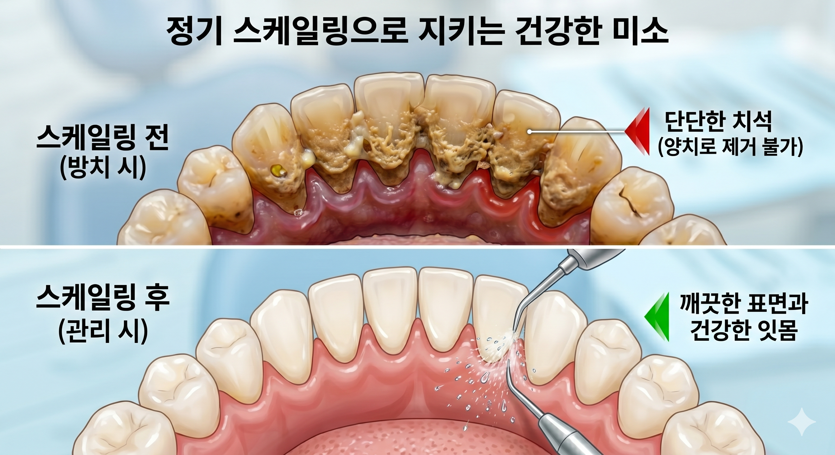 치석과 잇몸병 예방을 위한 정기 스케일링 설명