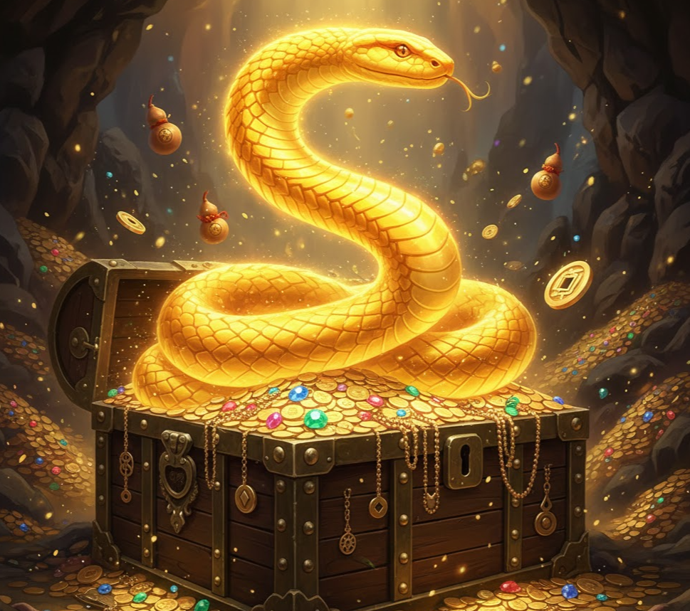 노란 뱀 꿈해몽 - 황금처럼 빛나는 재물운이 온다