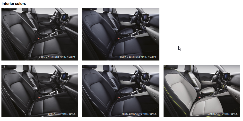 베뉴 실내 인테리어 종류