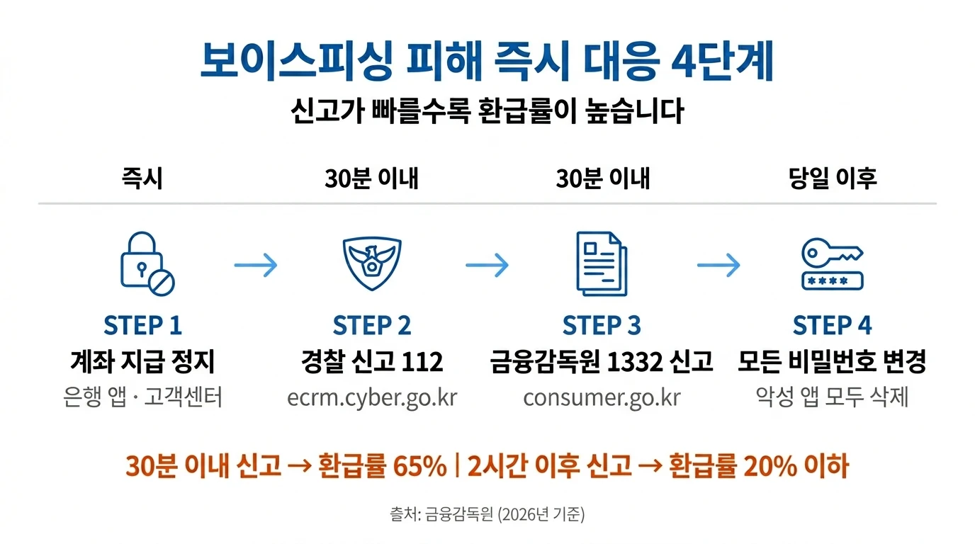 보이스피싱 즉시 대응 4단계 순서도 인포그래픽 2026 피해 구제