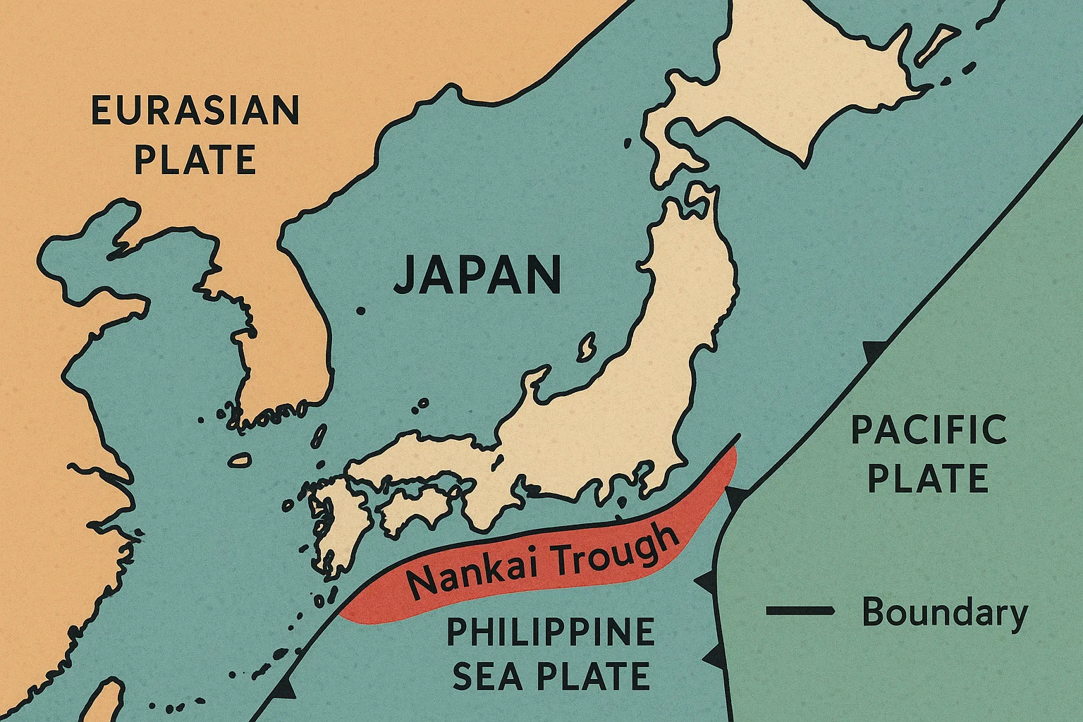 난카이 해구 위치 및 판 경계 지도