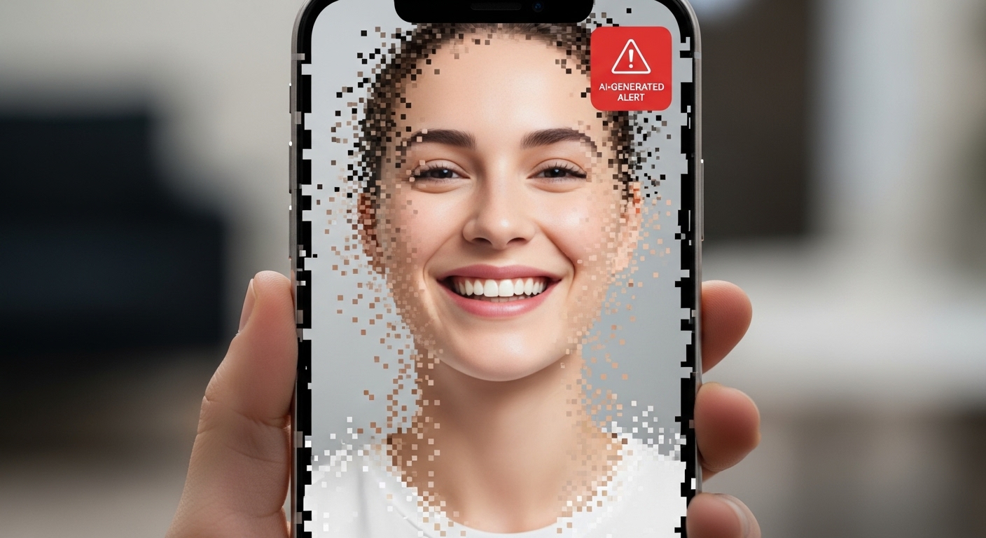 스마트폰 영상 통화 화면에서 인물의 얼굴 가장자리가 깨지거나 부자연스러운 글리치 현상이 나타나는 실시간 딥페이크 피싱 식별 예시