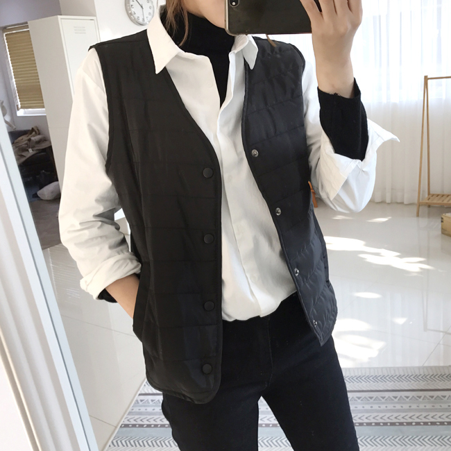 여자 코트이너 브이넥 경량패딩조끼 (블랙, 네이비)