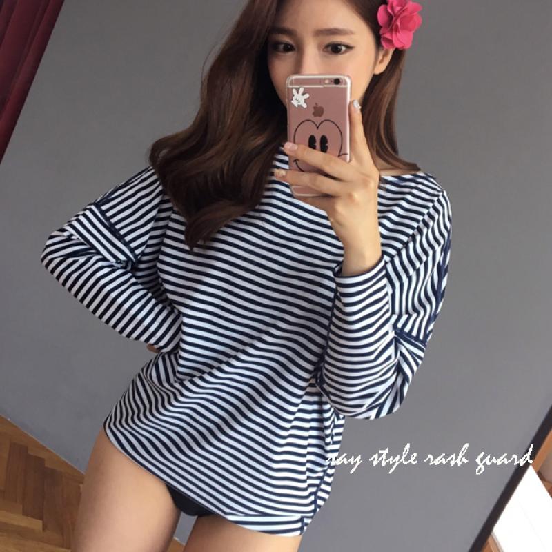 래시플 여성엄마 가오리 루즈핏 래쉬가드 빅사이즈수영복 stripe