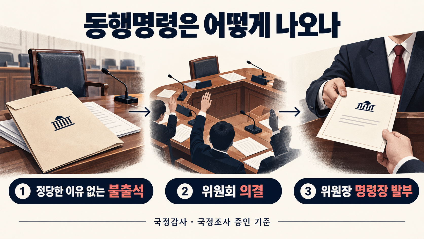 정당한 이유 없는 증인 불출석 뒤 위원회 의결과 위원장 동행명령장 발부 절차