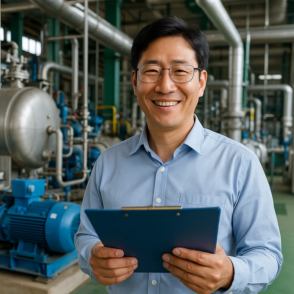 탄소중립 설비 전환 지원을 안내하는 작업자