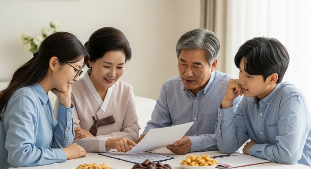 가족들이 요양계획을 논의하는 장면
