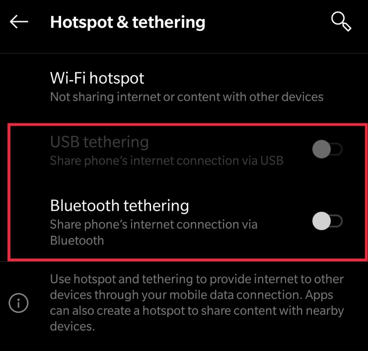 휴대전화에서 테더링 화면