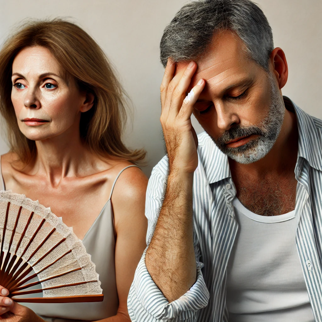 여성과 남성의 갱년기 증상에 관련된 사진