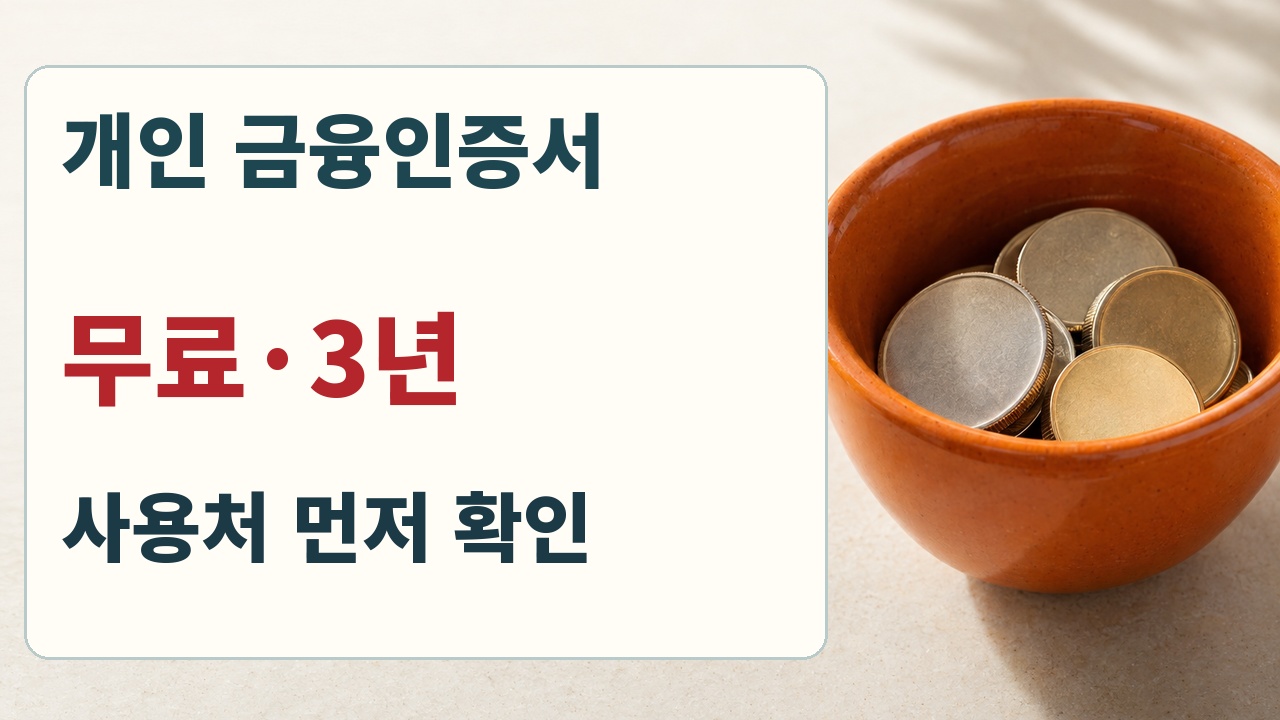 개인 금융인증서는 무료이고 유효기간은 3년이며 사용처를 먼저 확인한다는 안내