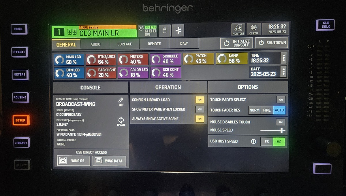 WING의 SETUP 메뉴