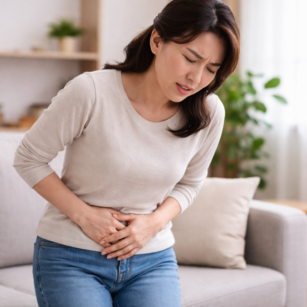 요로결석 통증이 아랫배나 사타구니로 이동할 수 있음을 표현한 이미지