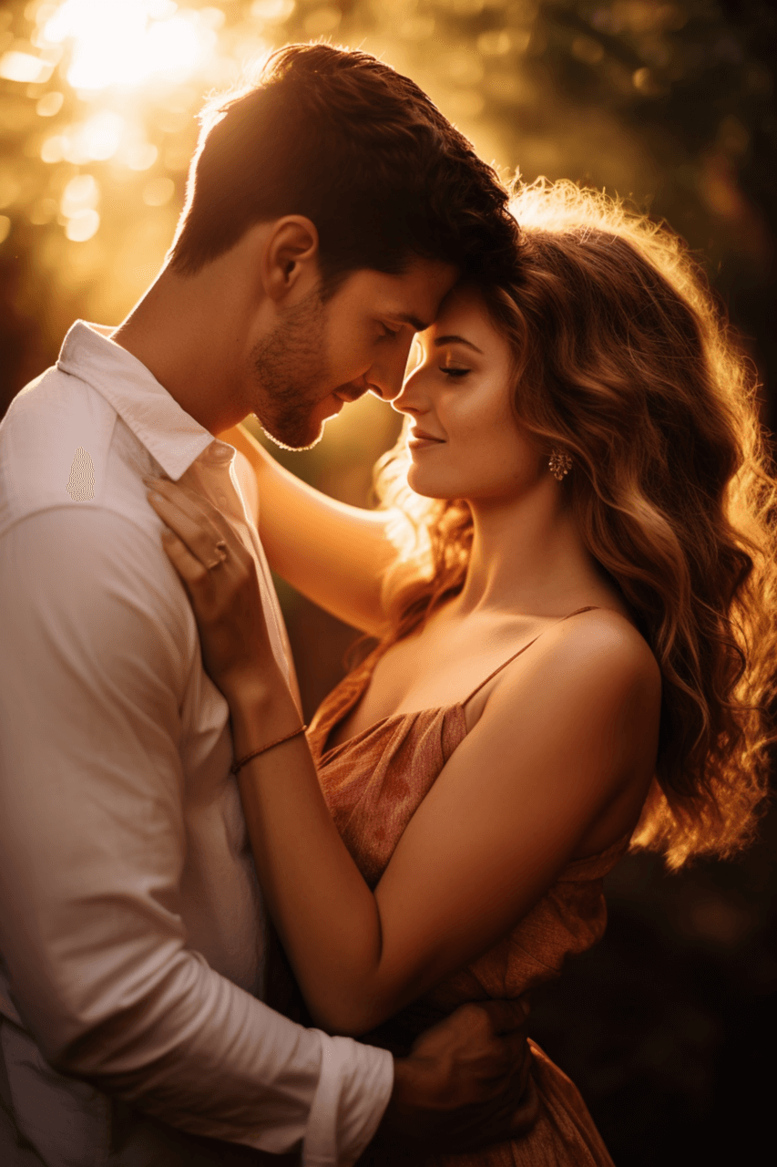 남녀의 마주보는 사랑스런 모습