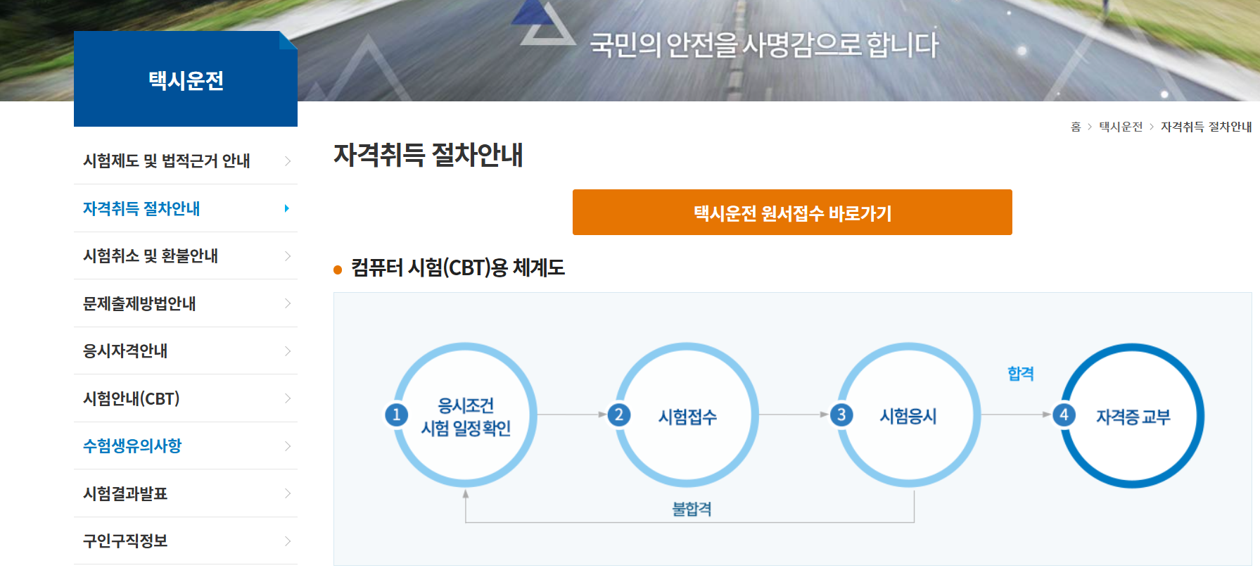 개인택시 운전자격시험 자격취득 절차