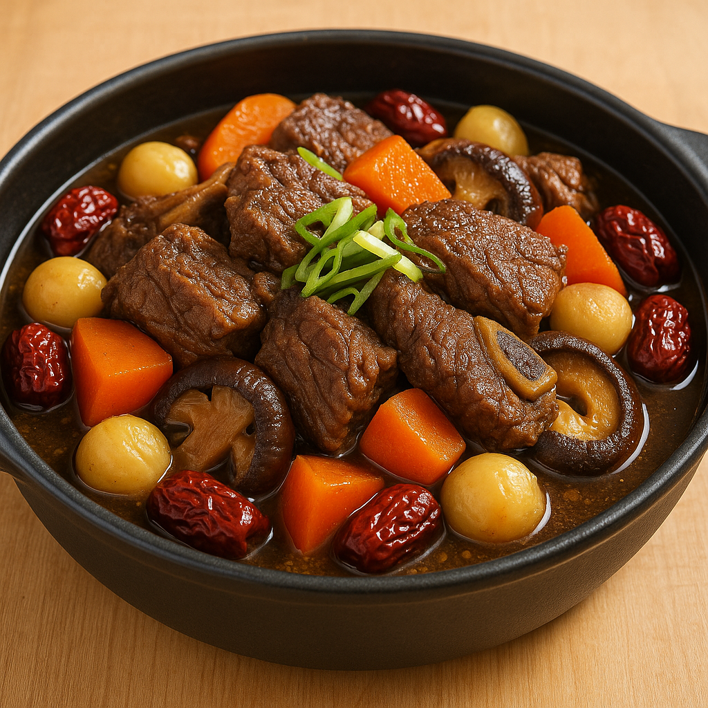 마지막에 밤, 표고버섯, 대추를 넣고 윤기가 돌 때까지 끓입니다.