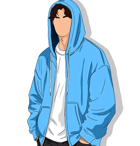 하늘색 후드티를 입은 젊은 남자가 바지 주머니에 양손을 끼고 서 있다.