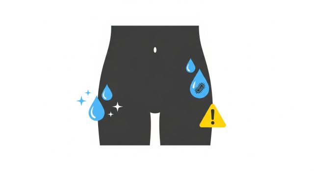 여성소음순 주름 사이 분비물·위생 관리에 따라 염증이 생길 수 있음을 표현한 아이콘 이미지