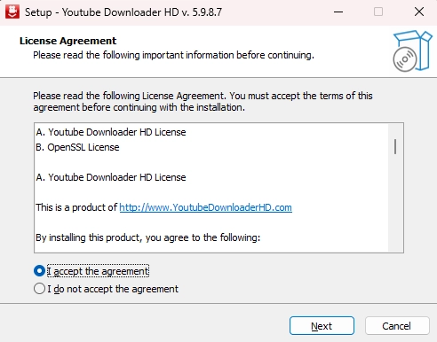 Youtube Downloader HD 라이센스 확인 및 허용