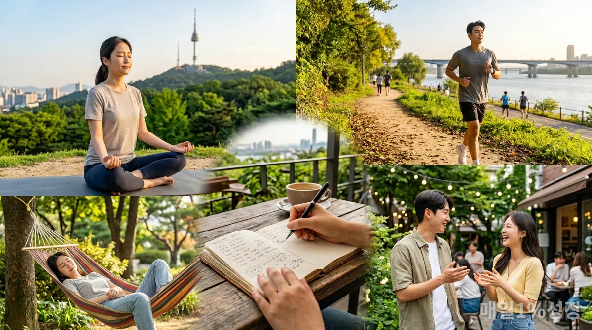 스트레스 회복 탄력성을 위한 5가지 뇌 강화 훈련을 나타내는 이미지