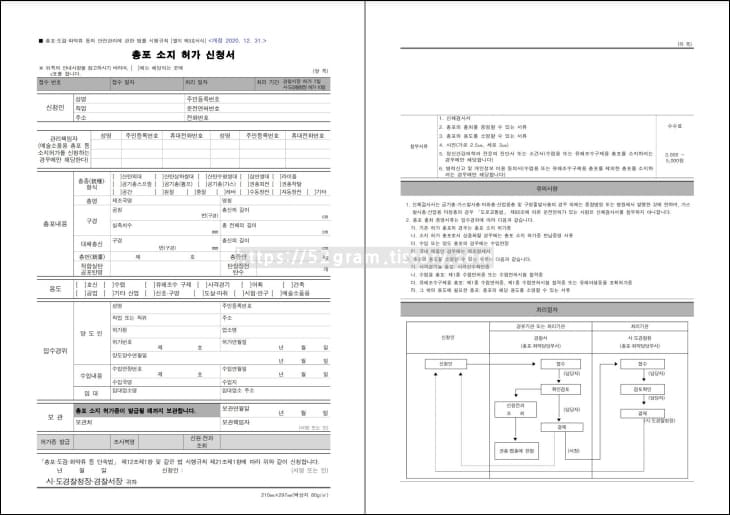 총포-소지-허가-신청서-양식이-보여지고-있다.