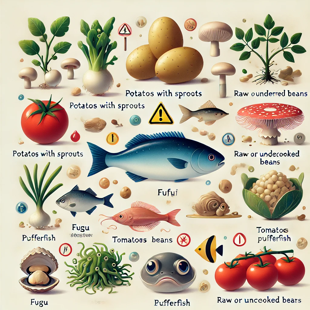 잘못 먹으면 독이되는 위험한 음식들 식재료가 한곳에 그려진 포스터