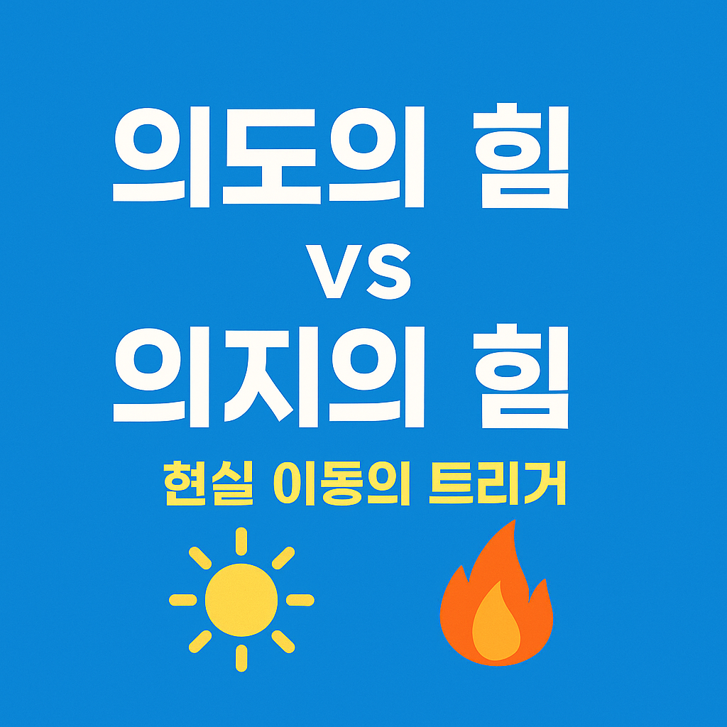 의도의 힘과 의지의 힘의 차이를 설명하며 현실 이동의 트리거를 강조한 블로그 썸네일 이미지