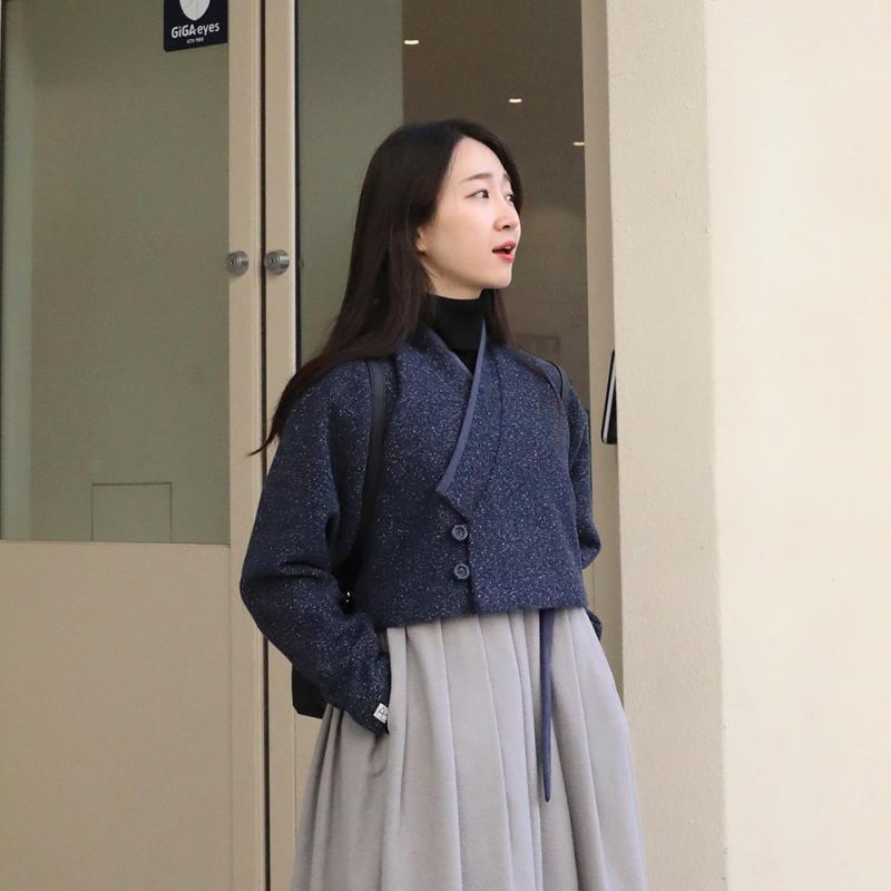 리슬 누리 전통 저고리 네이비 여성한복 생활한복