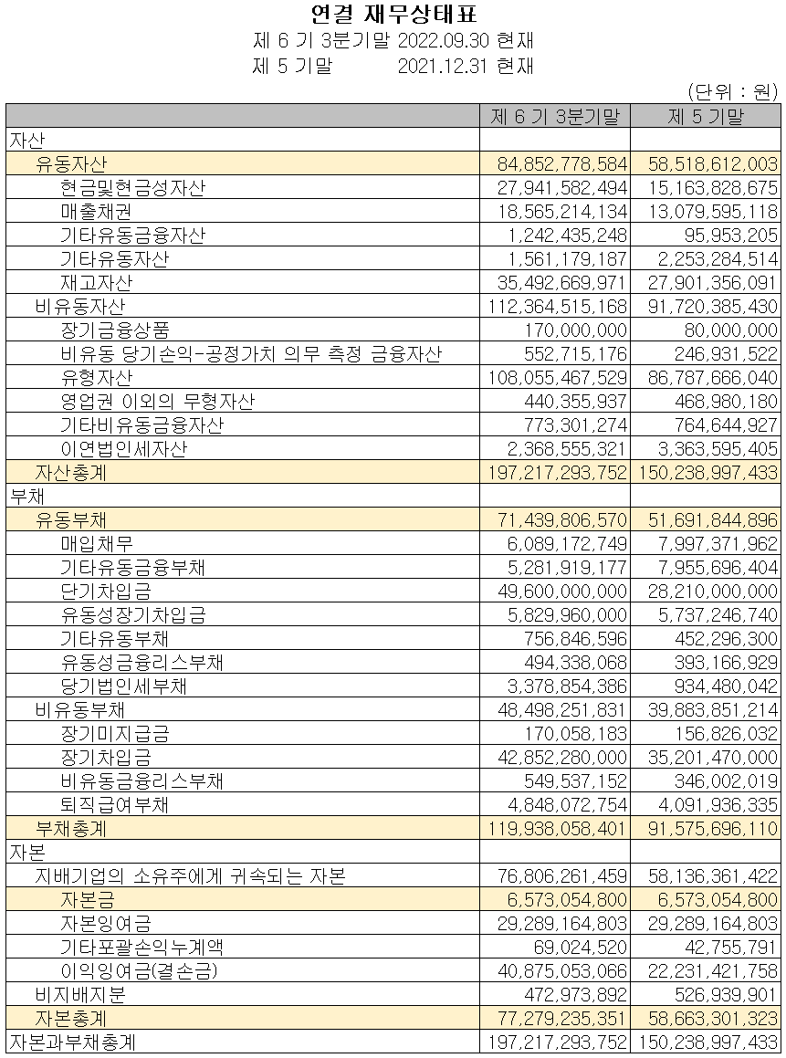 레이크머티리얼즈 - 재무상태표