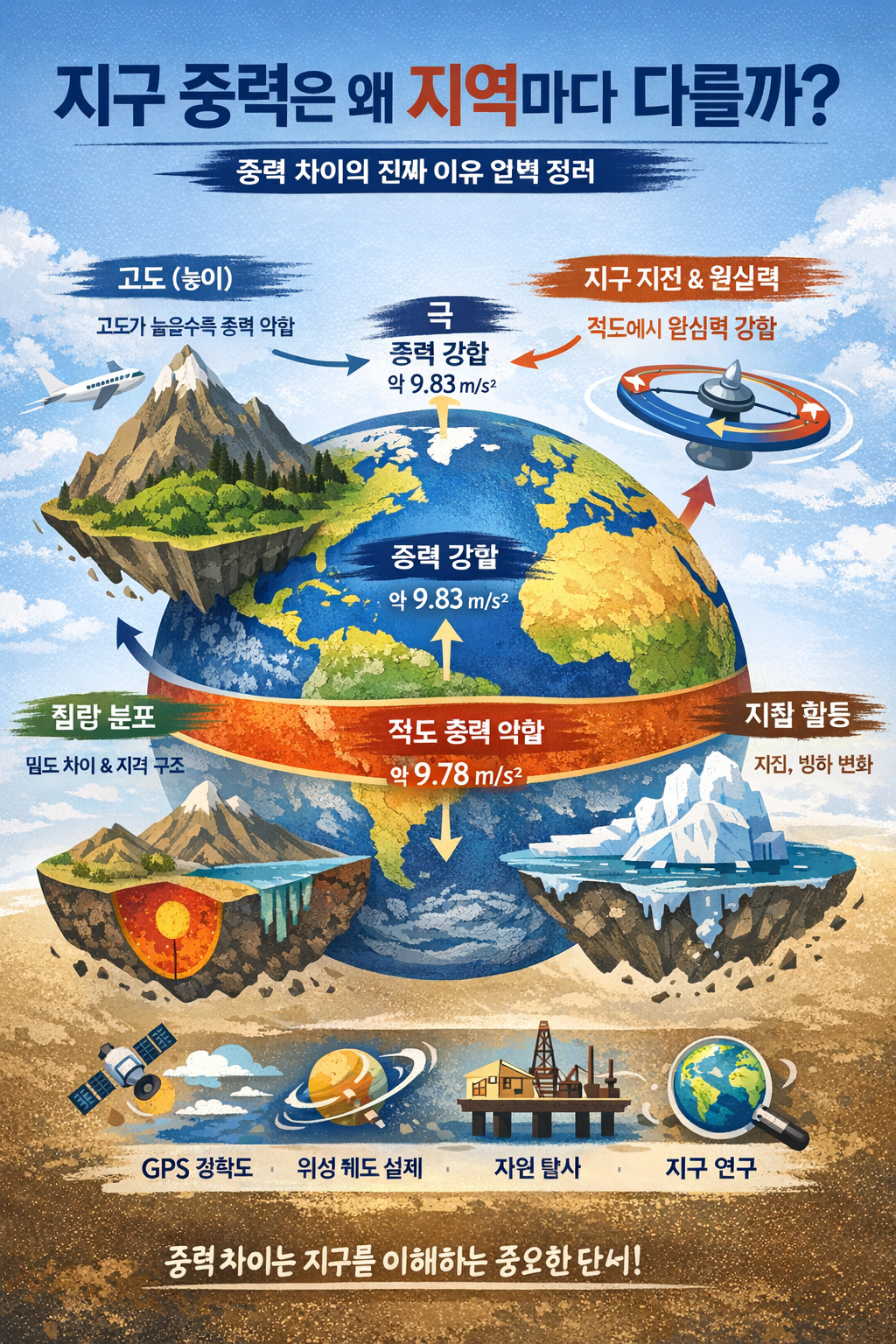 지구 중력은 왜 지역마다 다를까? 적도와 극이 다른 진짜 이유