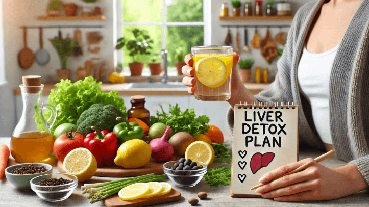 간 건강을 위해 디톡스 쥬스를 마시는 이미지