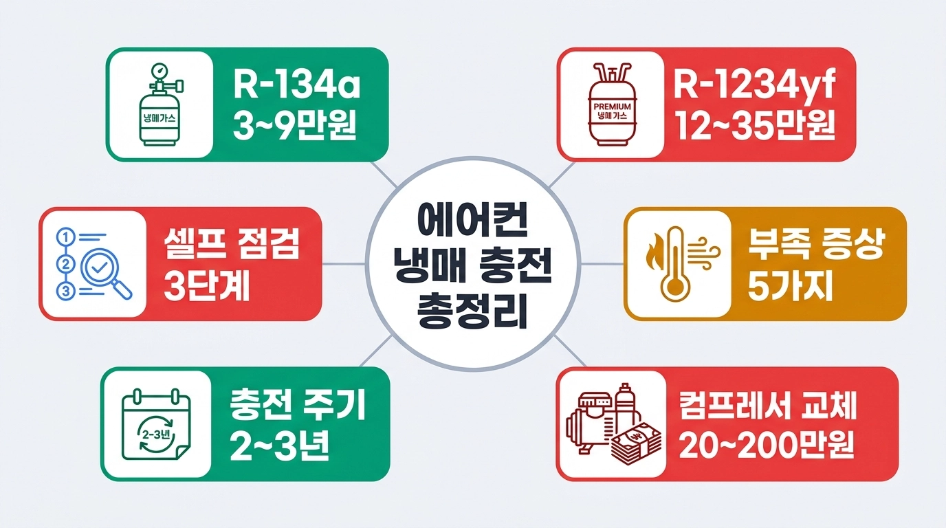 2026년 자동차 에어컨 냉매 충전 비용 차종별 비교 인포그래픽