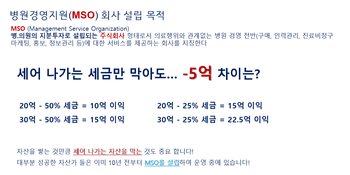 병원 MSO_새어 나가는 세금만 막아도 5억의 이익 = 세금 절감