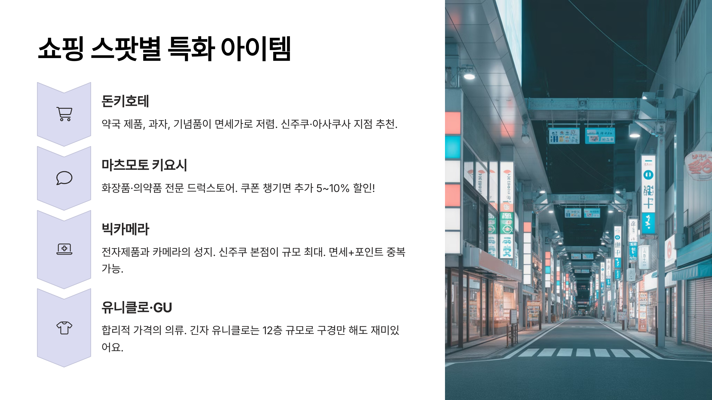 쇼핑 스팟별 특화 아이템