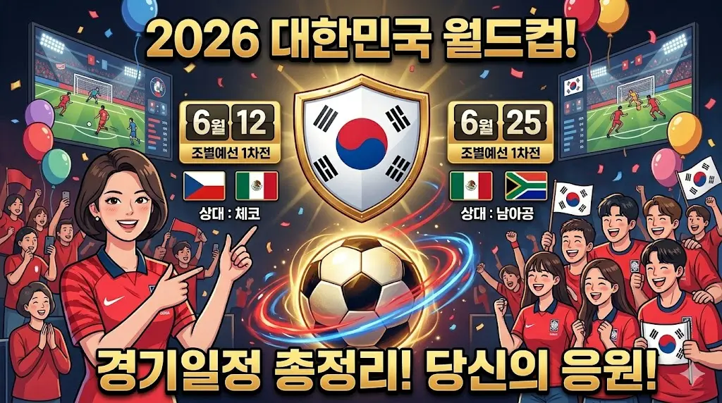 2026 월드컵 한국 A조 경기 일정 6월12일 체코전 6월19일 멕시코전 6월25일 남아공전 중계방송
