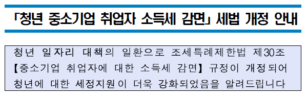 중소기업 청년 소득세 감면 혜택 강화