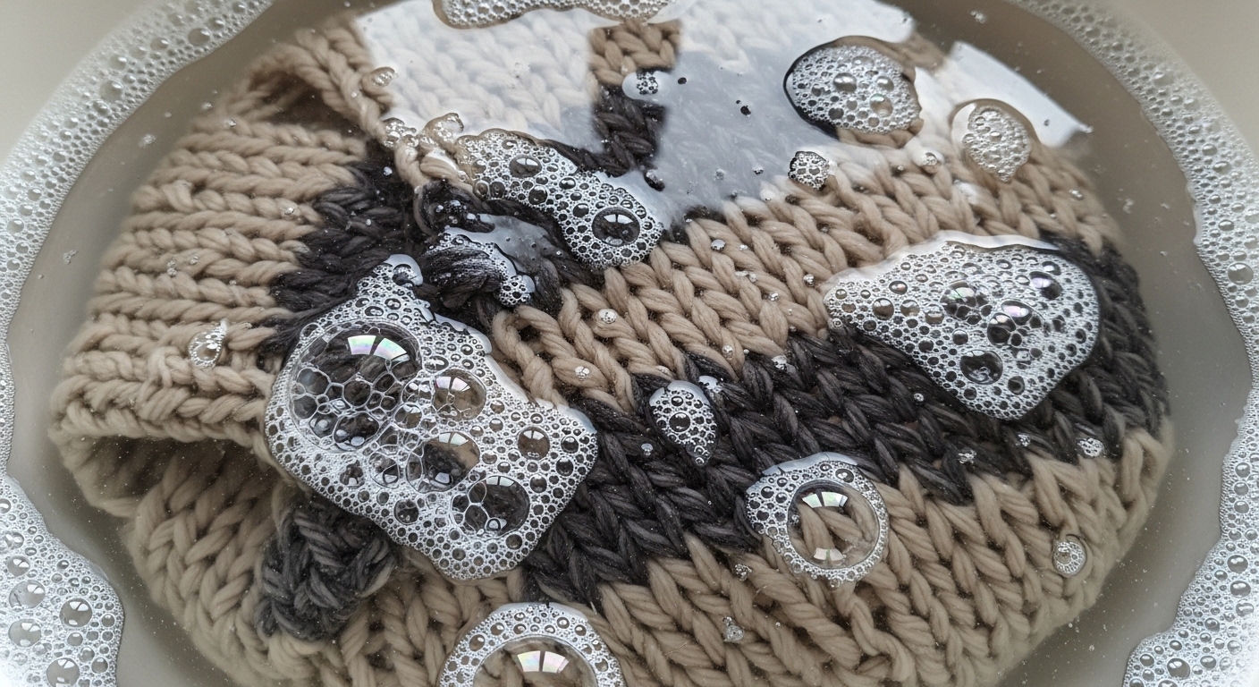 헤어 린스를 푼 미지근한 물에 담가 줄어든 니트를 부드럽게 늘려 복원하는 방법