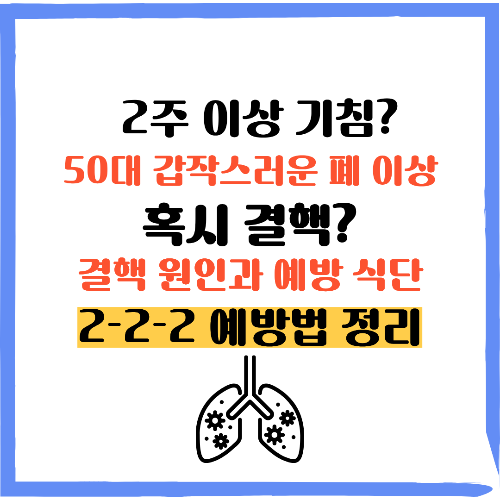 "2주 이상 기침? 50대 갑작스러운 폐 이상, 혹시 결핵? '기침인 줄 알았는데 결핵...'단순 감기 아닌 50대 결핵 원인과 예방 식단 2-2-2 예방법 정리"
