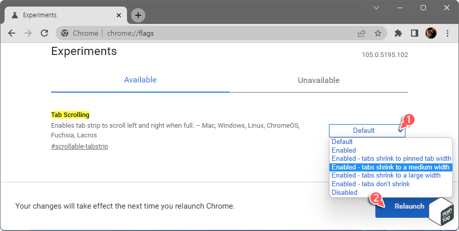 Tab Scrolling > 드롭 다운 메뉴 > 최소 너비 지정 > 브라우저 다시 시작