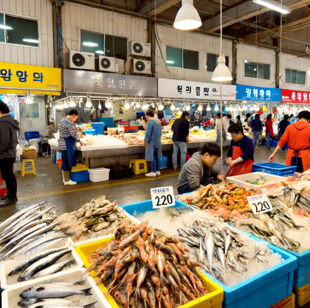 활기찬 수산시장의 모습
