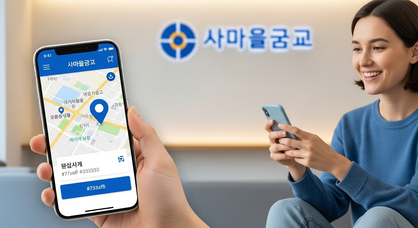 스마트폰 지도 앱으로 새마을금고 지점을 검색하고 있는 사람의 모습.