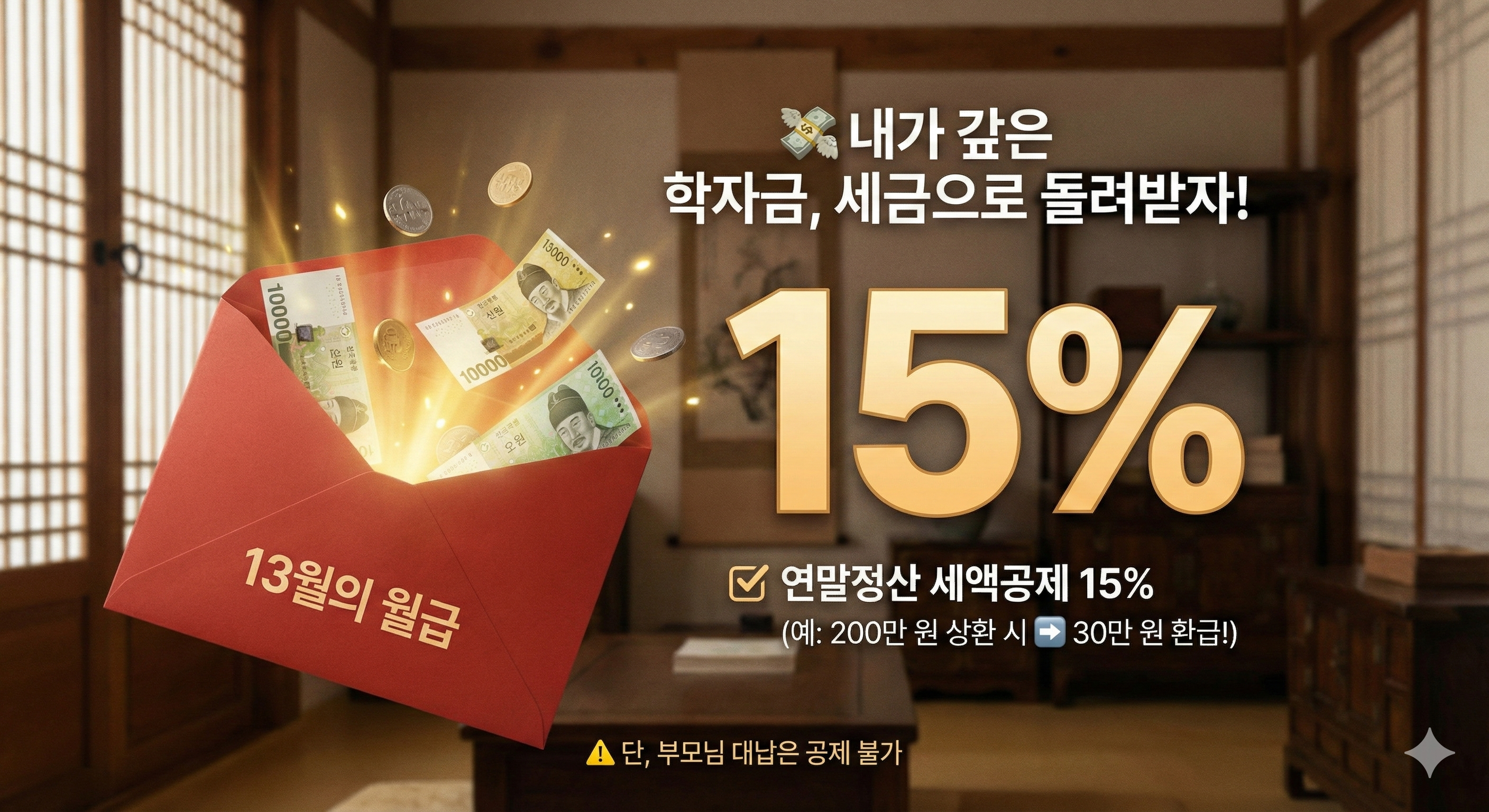 근로소득자가 본인 명의로 학자금 대출 상환 시 받을 수 있는 15퍼센트 연말정산 세액공제 혜택 및 주의사항 안내