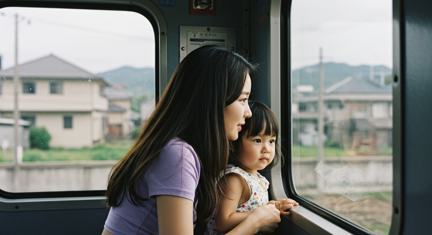 기차를 타고있는 모녀