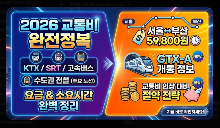 주요 노선 요금(고속버스, KTX, SRT)(2026년 + 전략)