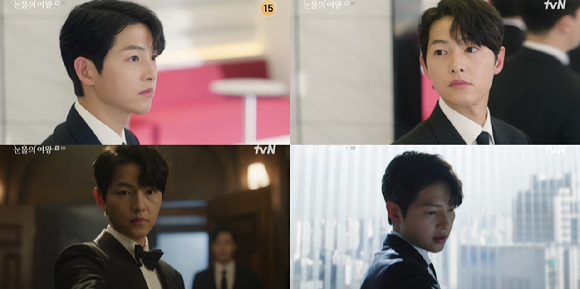 배우 송중기가 &#39;눈물의 여왕&#39;에서 빈센조로 열연하고 있다. [사진=tvN 방송화면 캡처]