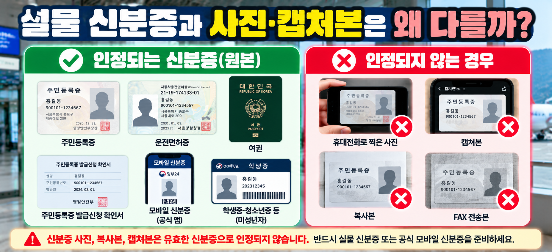 국내선 실물 신분증과 사진 캡처본 차이