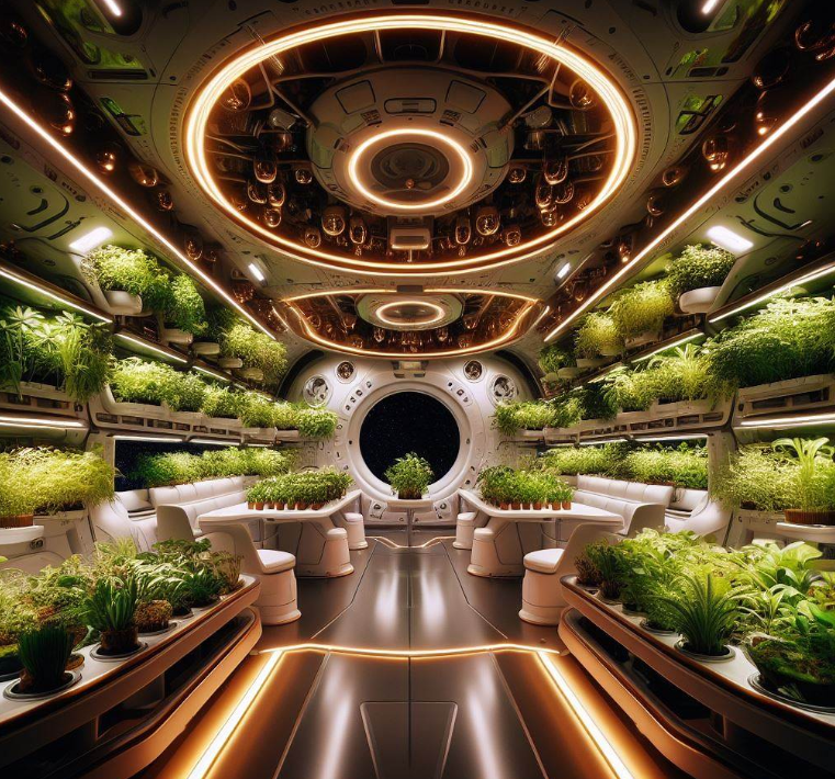 우주선 내에서 식물이 자라는 모습