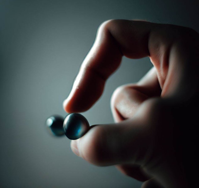 검지 손가락은 구부리고 엄지 손가락으로 구슬을 튕기는 모습(made by Bing)