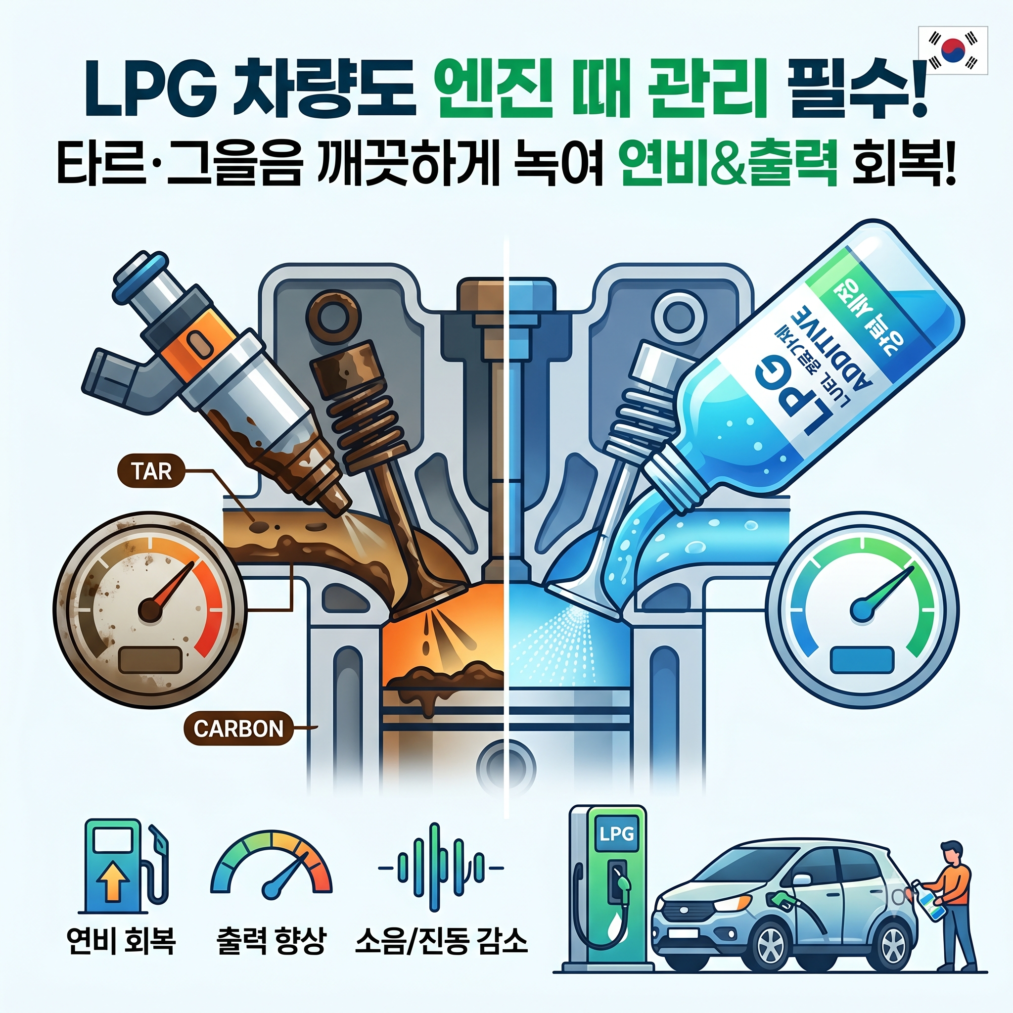 LPG 연료 첨가제 효과와 올바른 사용법 (엔진 타르 제거로 연비 향상)