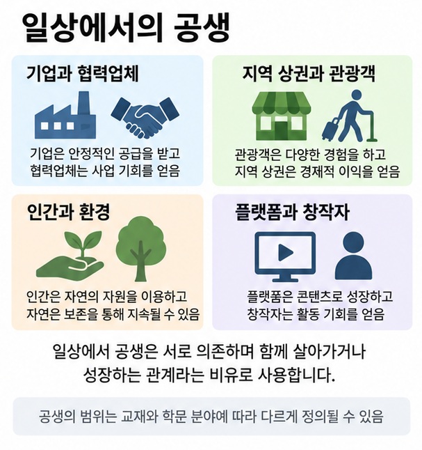 기업 지역사회 환경 플랫폼과 창작자 관계에서 공생을 비유적으로 사용하는 예시 이미지