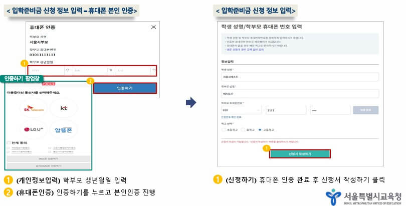 서울시 입학준비금 신청방법